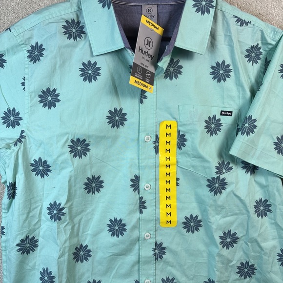 Hurley Patio Shirt Men's MED Turquoise Hawaiian Floral Printed Woven Beach NEW - Picture 1 of 7